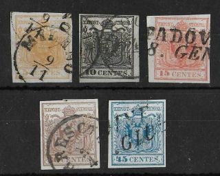 Lombardy Venetia 1850 Complete Set Of 5 Stamps Sass 1 - 12 Cv €640