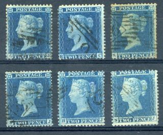 Gb 1854 - 57 Selection Of 6 X 2d Blue Stamps Sg 45 Cat £90 (minimum)