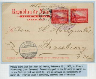 Nicaragua Postal History: Lot 229 1905 Uprated Pc San Juan Del Norte - Germany