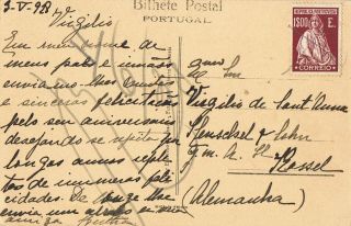 Portugal - 1928 Postcard 1$00 E.  Ceres,  To Alemanha