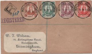 Maldives: 1910 Examples On Registered Cover To Birmingham - Cancels (26181)