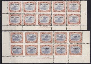 Papua 1931 2d On 1½d,  Mullett & Ash Imprint Blocks Of 10,  Short " T ",  Line On " P "
