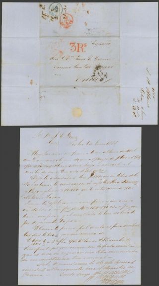 Portugal 1855 - Stampless Cover Lisbon To Cadiz Spain 32732/6