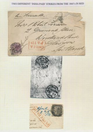 India Stamps 1860 - 1864 Qv India Paid Cover & Piece To England,  Inc Madras G.  P.  O