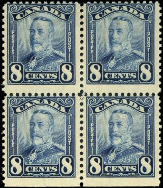 Canada 154 F Og Nh 1928 King George V 8c Blue Scroll Issue Block Of 4