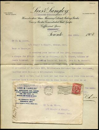 P391 - Toronto 1903 American Coffee & Spice Co Advertising Cover With Letter