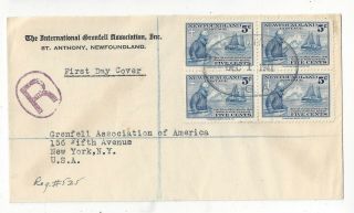Newfoundland 1941 Grenfell Registered Fdc Cover To Us,  Grenfell Stationery