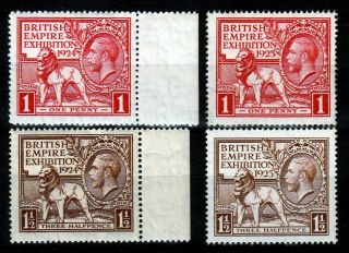 Gb 1924 & 1925 Kgv Lion ☀ British Empire Exhibition Wembley ☀ 4v Mnh