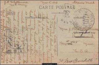 France 1918 (nov) Censored Wwi Military Post Card Grenoble To Hingham Ma Usa