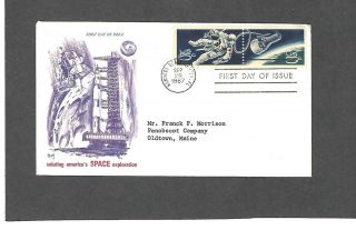 1331 - 2 Space Achievement Issue Fdc Kennedy Space Ctr Sep 29 - 1967 Cachet