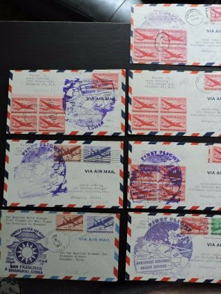LOT x10 FIRST FLIGHT 1947 SHANGHAI CHINA AIR MAIL PAN AM,  NORTHWEST AIRLINES 3