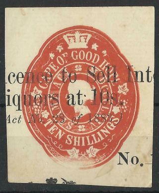 South Africa / Cape Of Good Hope Qv Revenue Impressed Duty Ten Shillings