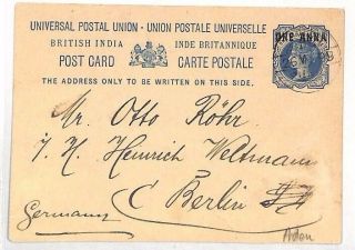 Aj311 1899 India To Germany Postal Stationery Postcard {samwells - Covers}