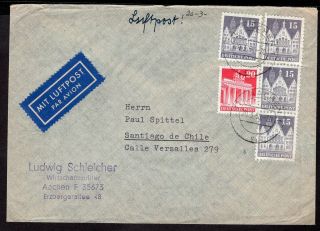 Germany To Chile Air Mail Cover 1950 Bauten Aachen - Santiago