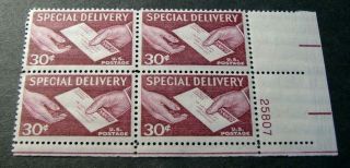 Us Stamp Plate Blocks Scott E21 Special Delivery 1957 Mnh L266