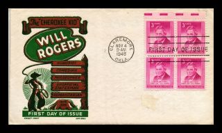 Us Cover Will Rogers Cherokee Kid Block Of 4 Fdc Ken Boll Cachet Craft Addressed