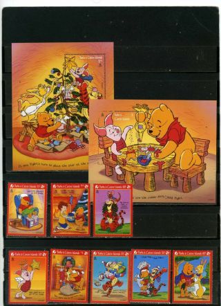 Turks & Caicos 1996 Walt Disney " Winnie The Pooh " Set Of 8 Stamps & 2 S/s Mnh