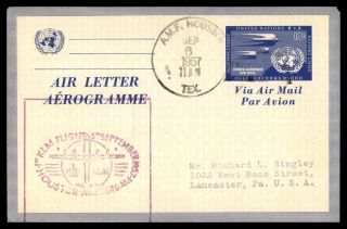 United Nations Klm 1957 First Flight Aerogramme Houston To Netherlands