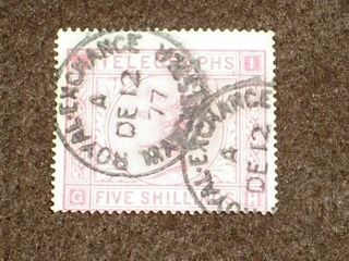 1876 Gb Stamps Qv Telegraph Stamp Five Shillings Rose P/1 Sgt13 Fine