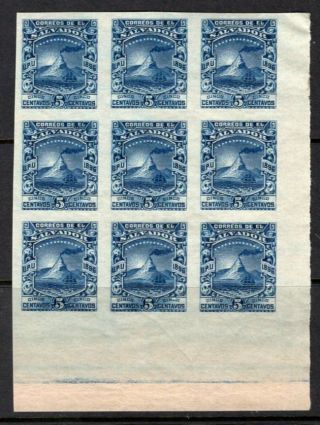 El Salvador 1896,  5c Imperf Marginal Block Of 9 Mnh