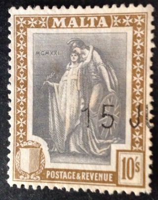Malta 1922 10 Shillings Slate Grey & Brown Stamp Vfu