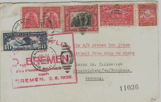 Usa 1929 Env With 6 Stamps,  By Ss Bremen Catapult Flight To Germany