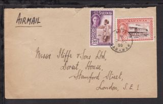 Sarawak Malaya 1955 Miri Kgvi 50c & 20c Stamps 70c Rate Airmail Cover To England