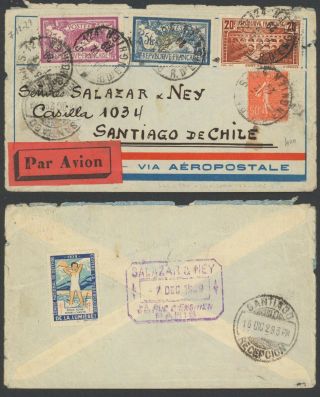 France 1929 - Air Mail Cover Paris To Santiago Chile S100