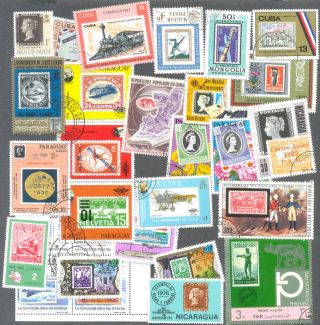 Stamps On Stamps Thematic Packet 100 All Different