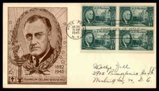 Mayfairstamps Us Fdc 1945 Fdr 1 Cent Block First Day Cover Wwb26945