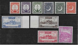 Pakistan Values From 1948/57 Sets Sg 24a/6a,  38a/40a,  41b,  44a & 46a Fine