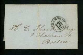 Us Postal History Stampless Letter 12.  5 Cent Rate Steamship 1851 Boston Ma Cigar
