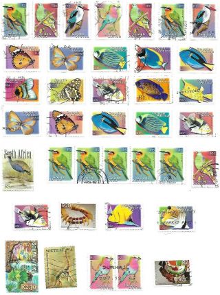 South Africa A Selection Of (38) Birds,  Butterflies & Fish Stamps