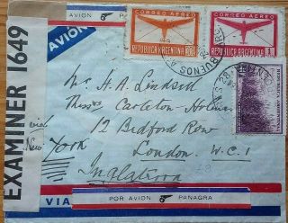 Argentina 1940 Panagra Airmail Label Cover With Bermuda Censor Label