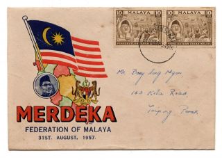 Malaya Merdeka Cover 1957 Fdc Cover Bagan Serai Postmark (private Cover)