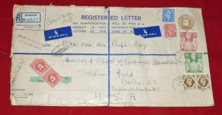 Gb Basingstok To Soldiers Field Boston Ma 1947 Uprated Registered Stationery