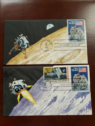 Us Fdc 1989 $2.  40 Moon Landing G.  Davis Hand Painted Covers 15/15