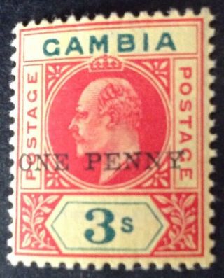 Gambia 1906 One Penny On 3 Shilling Stamp Hinged
