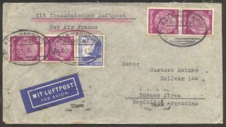 Germany To Argentina Airmail By Air France Cover 1939 5 Stamps