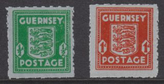 Guernsey 1942 Kgvi Arms Set Of 2 Sg4/5 On Blue Banknote Paper Unmounted