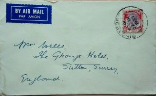 Singapore 1937 Adelphi Hotel Stationery Cover Sent Airmail To England