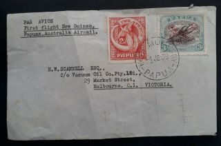 Rare 1938 Papua 1st Flight Papu To Australia Cover Ties 2 Stamps Port Moresby Cd