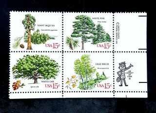 1978 Zip Block 1767a Mnh Us Stamps Trees Sequoia Oak Pine Birch Xf