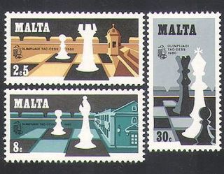 Malta 1980 Chess Olympiad/sports/games/chessmen/pieces 3v Set (n35907)