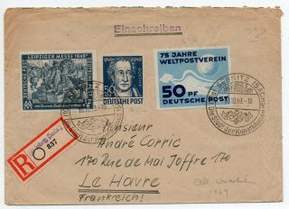 1949 Germany To France Reg Cover,  Impressive Franking,  Mixed Issues