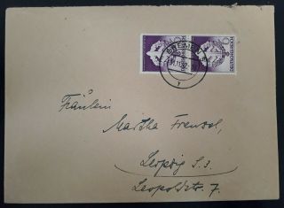 Rare 1942 Germany Cover Ties 2 X 6 Pfg Violet Stamps Canc Bremen To Leipzig