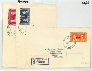 Zealand Niue Overprints Kgvi Coronation X3 1937 {samwells - Covers} Cg37