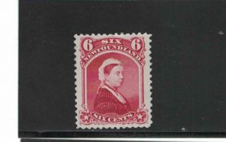 Newfoundland Hinged - Queen Victoria 6 Cent Value.  Unitrade 36