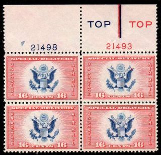 Ce2 16c Air Mail Special Delivery Type 4 Plate Block Mnh