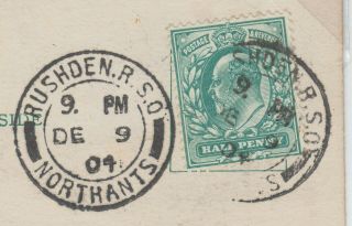 Railway R.  S.  O.  1904 Rushden R.  S.  O.  Northants Post Mark On Hand Drawn Post Card